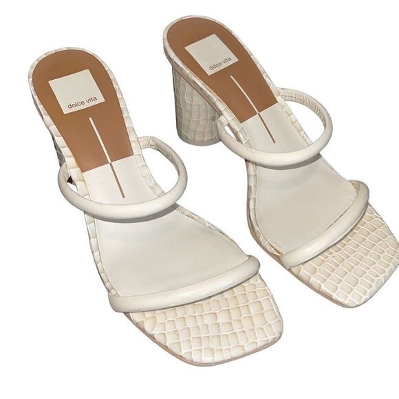 Dolce‎ Vita Noles Croc Double Strap High Heels Block Heel Slip On Ivory Size 9 - Picture 2 of 8